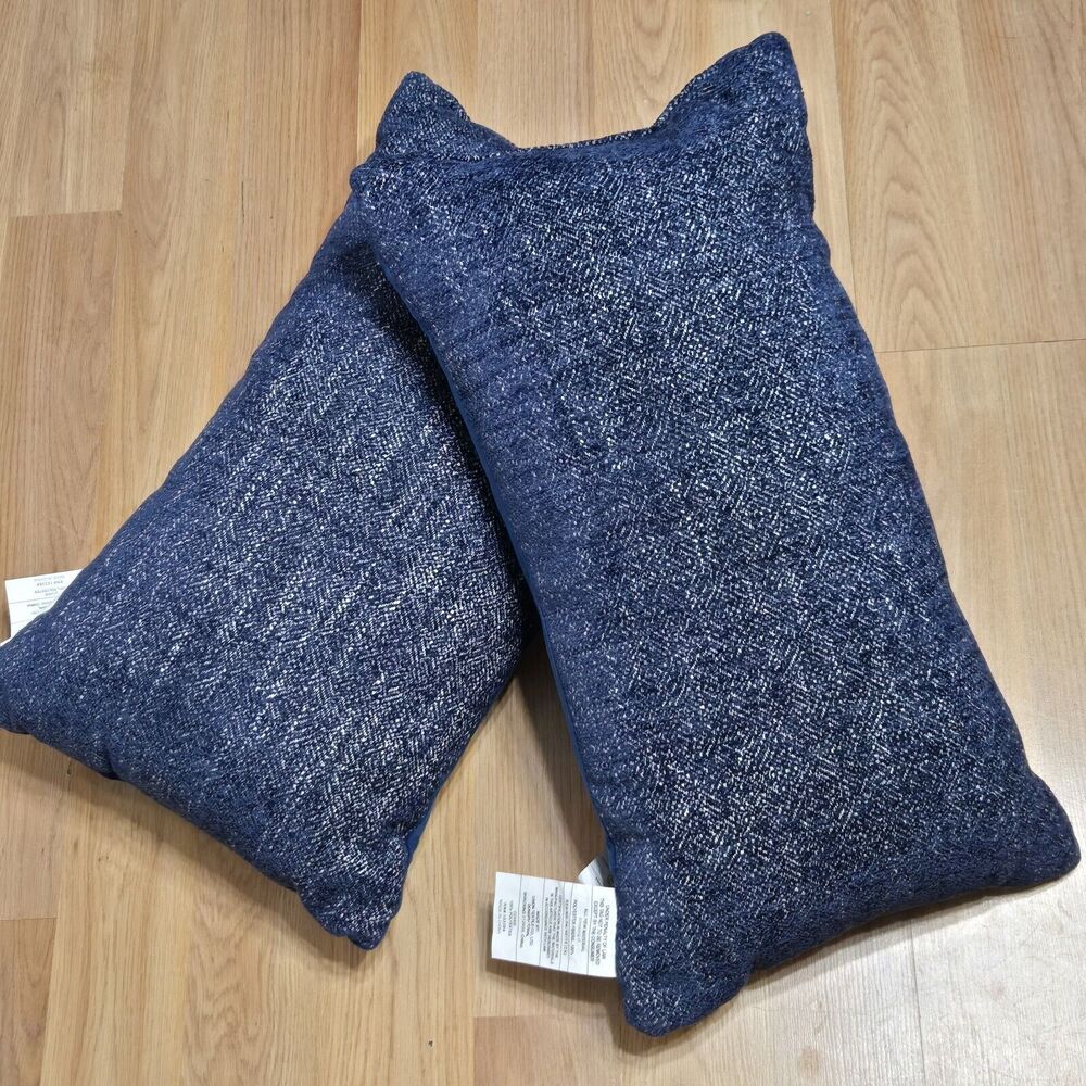 2 Uxion Textile Co Blue Textured Throw Pillows • 22 1/2" X 12"
